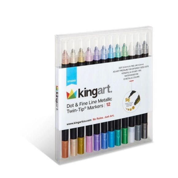 Kingart Metallic Twin-Tip Markers Set - 12 Colors - Picture 2 of 5